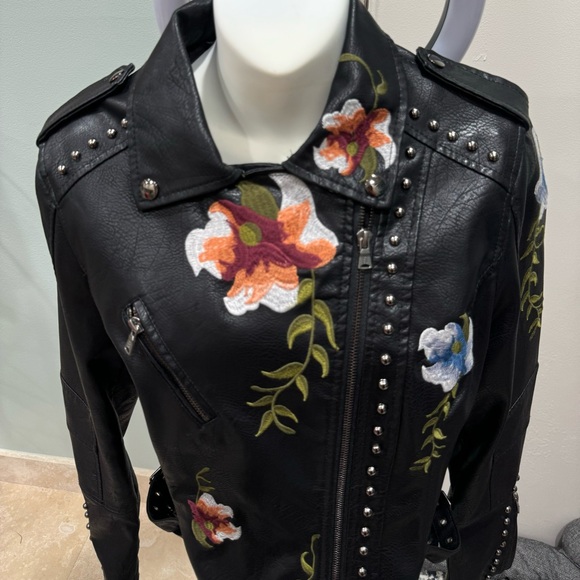 GUC Size M Bollrllr Black Embroidered Studded Leather Street Riding PU Jacket - Picture 4 of 16